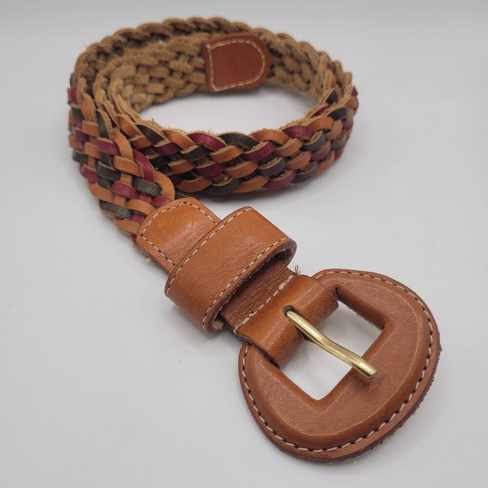 Colorful Brown Leather Belt Med Braided Woven Plaited Boho Multicolor Festival